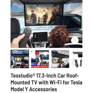 Tesstudio Car Roof TV Tesla Model Y 17.3" Black Wi-Fi Ceiling Monitor